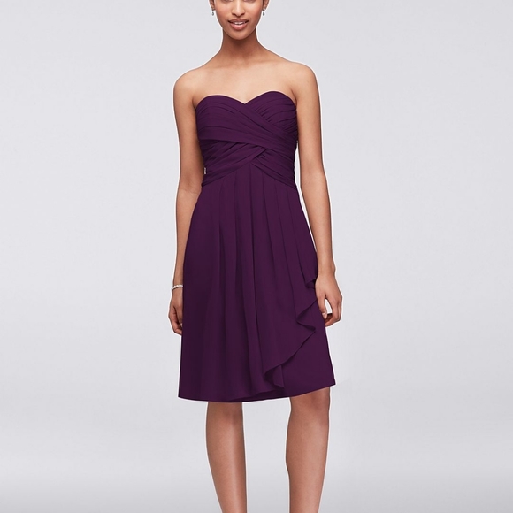 David's Bridal Short Crinkle Chiffon Bridesmaid Dress - Picture 1 of 3